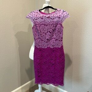 Antonio Melani size 2, lace sheath dress, 3 tone purple. invisible zip,  cap slv